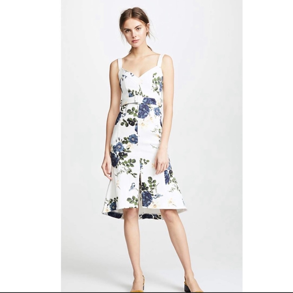 Nicholas blue rose flare midi dress.